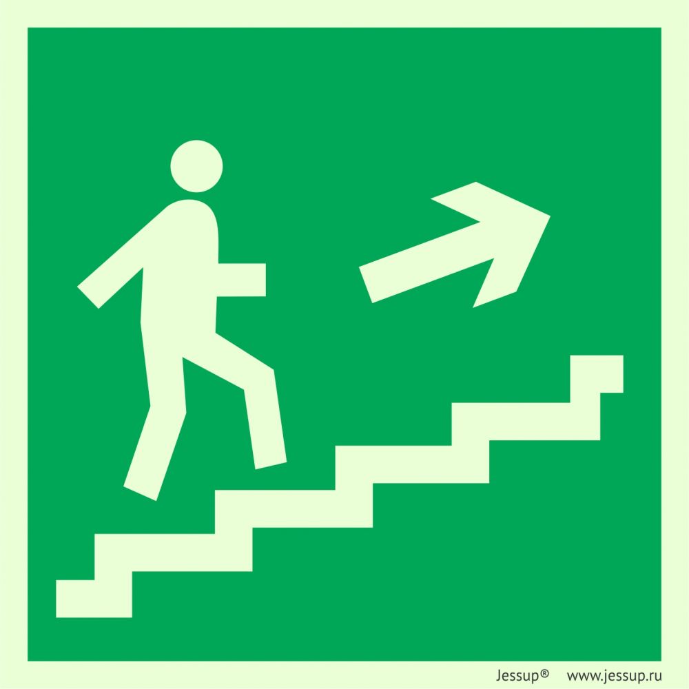 Фотолюминесцентный знак Е15 Направление к эвакуационному выходу по лестнице вверх (правосторонний)